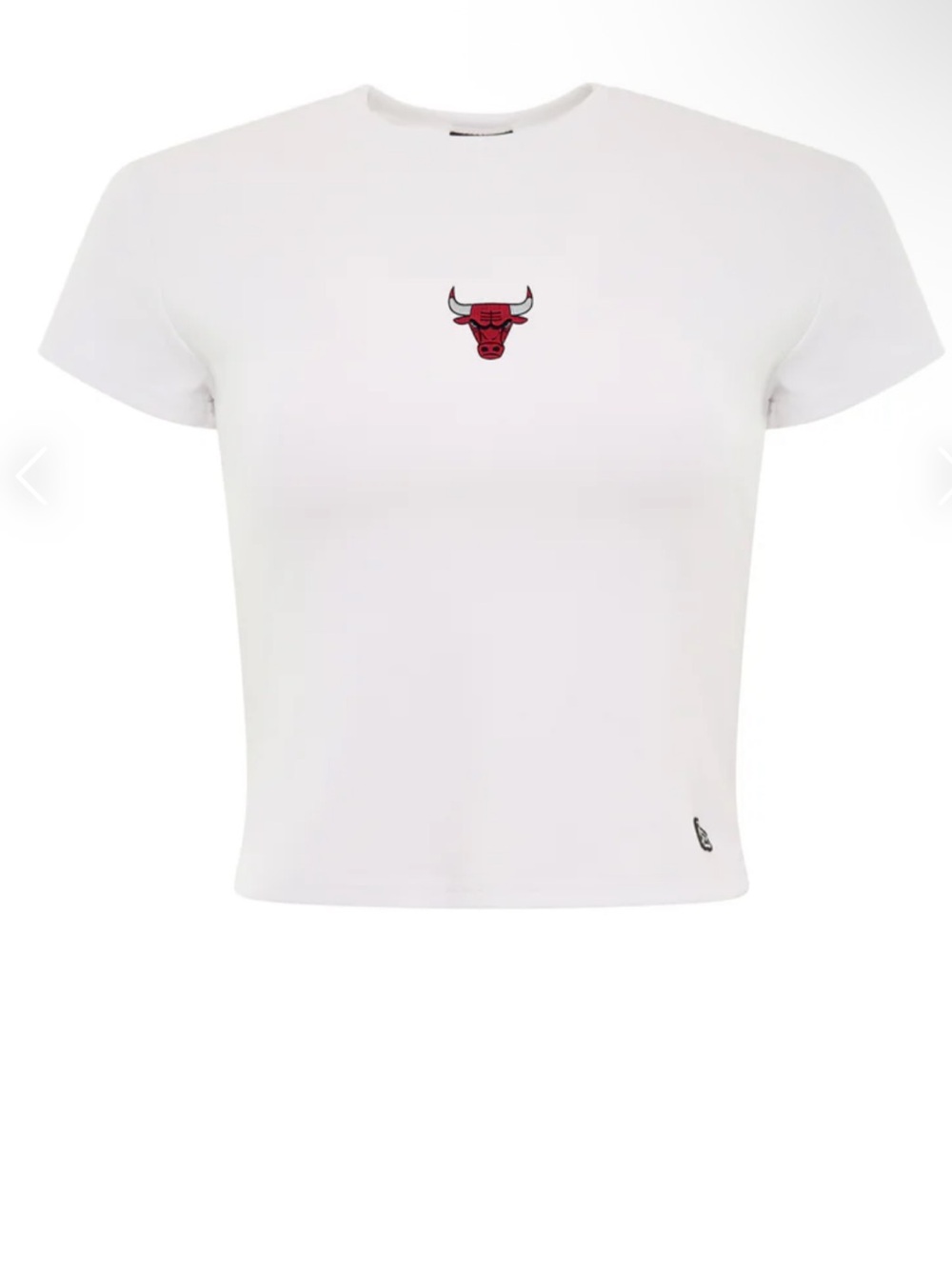White Short-Sleeve Crewneck Tee with Red Bull Chest Emblem
